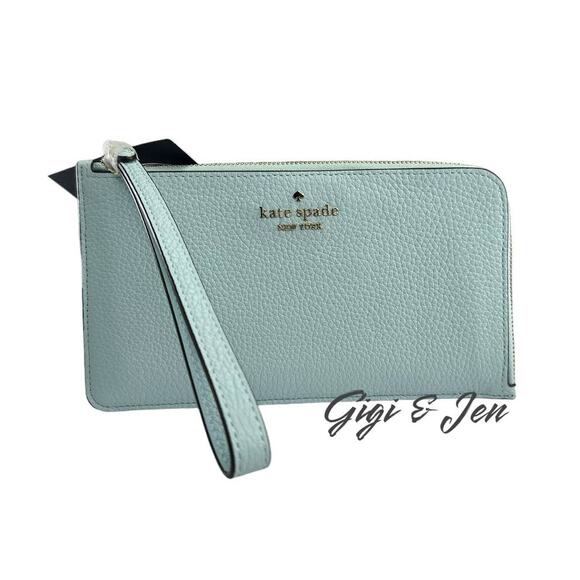 Kare spade Lucy Medium L Zip Wristlet Pebbled leather Dewy blue - Picture 1 of 5